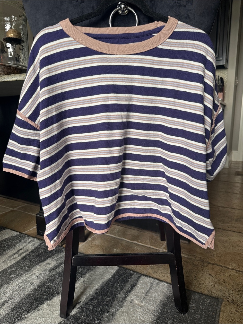 Striped Navy & Cream Women’s Tee with TanTrim